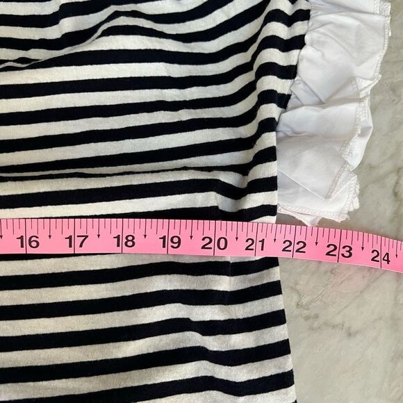 Lumiere striped navy/white ruffle sleeves top cotton/linen size L - Picture 6 of 7